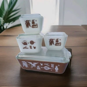 Pyrex Early American Dish Set Refrigerator Dishes and Lids Vintage Complete - Picture 1 of 14