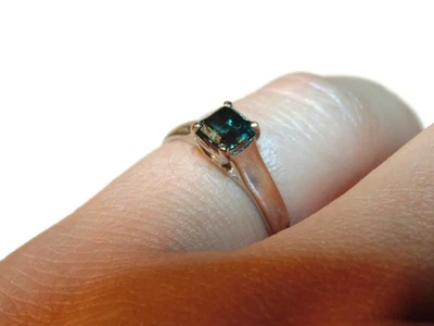 Anillo solitario zafiro verde corte radiante oro blanco 14k joyería 585 talla 6,5 Foto 1 de 4