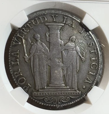 1823 LIMA JP PERU 8 REALES PROVISIONAL COINAGE NGC XF45 - Image 1 of 3