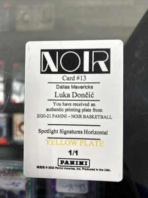 2022 Panini Noir Basketball NBA #13 Luka Doncic Yellow Printing Plate #1/1  🔥 - Image 1 of 4