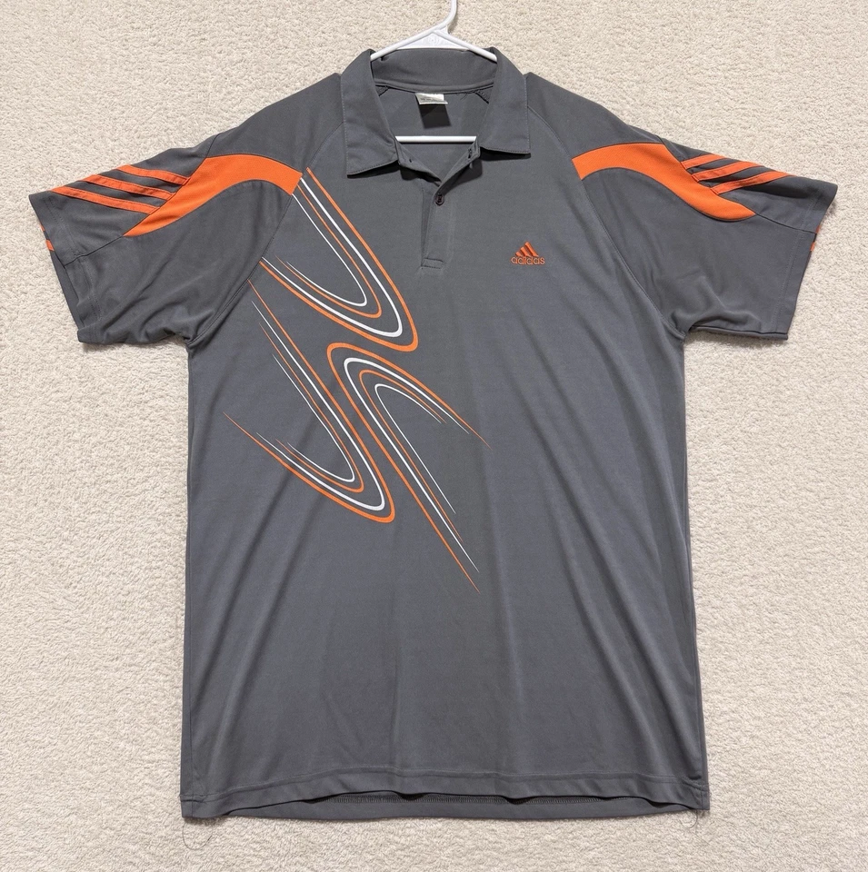 阿迪达斯男式 Polo 高尔夫衬衫。 灰色和橙色 5XL 码,但适合 3XL 码 — 第 1/4 张图片