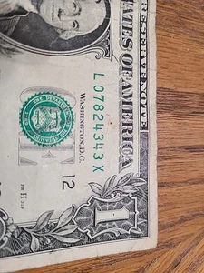 L 07824343 X. $1 FRN Fancy X Series Note Serial Number. - Picture 1 of 3