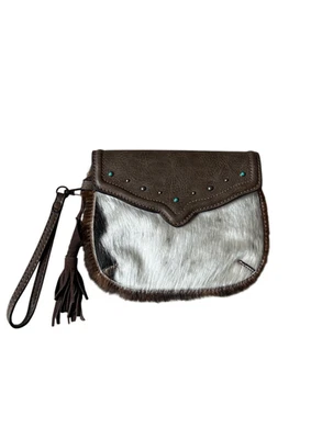 Bolso sin asas de cuero de vaca Tony Lama nuevo sin etiquetas detalles turquesa marrón occidental blanco Foto 1 de 4