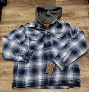 Mountain Ridge Flannel Jacket Mens Large Navy Plaid Heavy Weight Hoodie Shacket - Picture 1 of 8