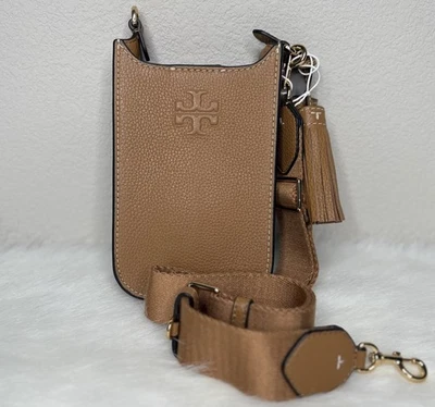 Tory Burch Thea Phone Crossbody Bag Brown Leather Shoulder Purse Tassel Logo NWT - Image 1 of 4