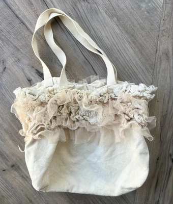 Charlotte Russe Y2K Crema 100% Algodón Lona Bolso de Mano Cartera de Hombro Volantes Boho Foto 1 de 4