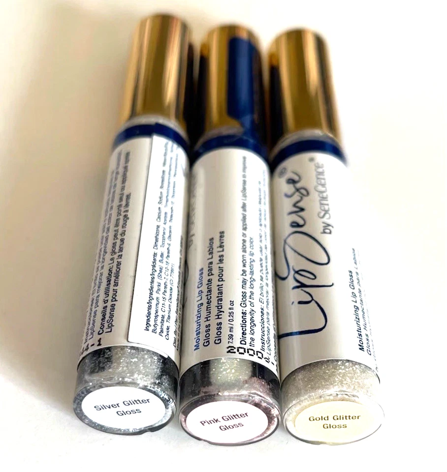 Lot of 3 LipSense Glitter Lip Gloss Set by SeneGence Includes Pink Silver Gold - Image 1 of 1