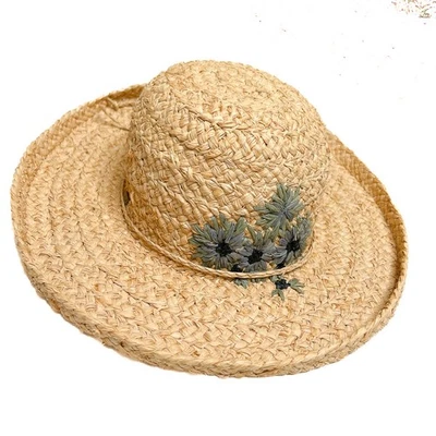 SCALA Colección Floral Bordado Paja Sol Sombrero Tejido Bronceado Jardín Costero  Foto 1 de 4