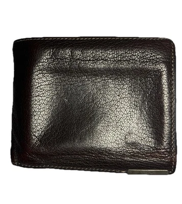 TUMI Cartera Doble Plegable Cuero Marrón Oscuro Tarjetero Logo Billetera Bien Rota Foto 1 de 4