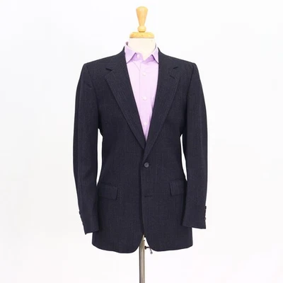 Bill Blass 38L Navy Sport Coat Blazer Jacket Check 2-Button Wool - Image 1 of 4