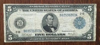 1914 $5 NY FRN *Rare Glass Signature*  Fr 849 + Fancy Repeater Serial Number - Image 1 of 2