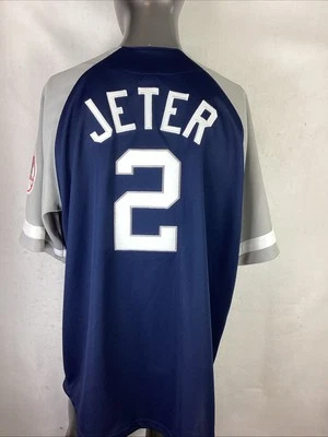 Винтажная футболка Majestic New York Yankees No2 Дерека Джетера синяя/серая мужская размер большой - Изображение 1 из 4