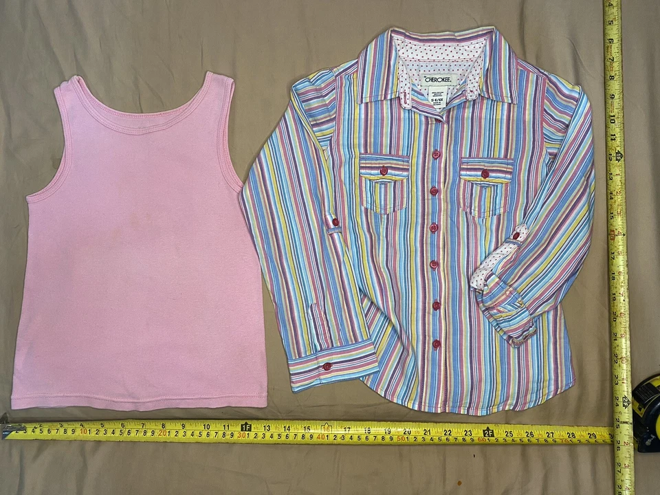 Девочек розовый Майка и чероки в полоску рубашка на пуговицах размер S (6 X) - Изображение 1 из 1