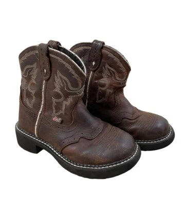 Justin Gypsy SIN PLANTILLAS Niños Jóvenes Talla 13.5 Cuero Marrón Botas Vaqueras Occidentales Foto 1 de 4