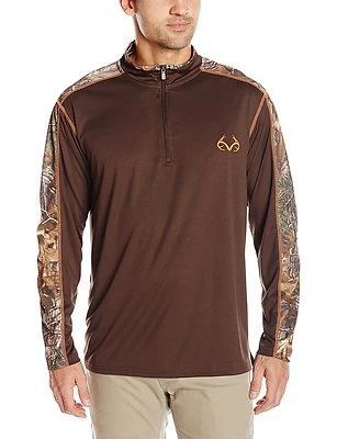 Mens M Realtree 1/4 Zip Brown and Camouflage Performance Shirt  - Image 1 of 2