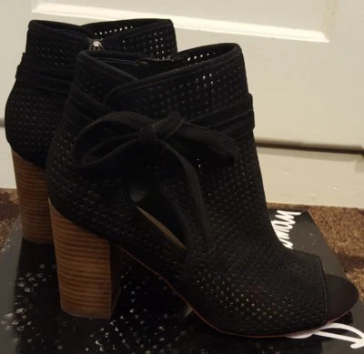 SAM EDELMAN Women's Booties 9.5 Black Suede ELLERY Peep Toe High Heel New  - Image 1 of 4