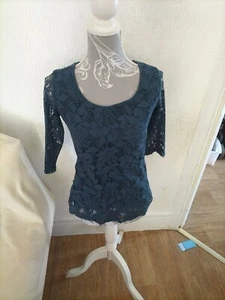 Ladies Bershka Size Medium Teal Lace Lined Blouse - Picture 1 of 5