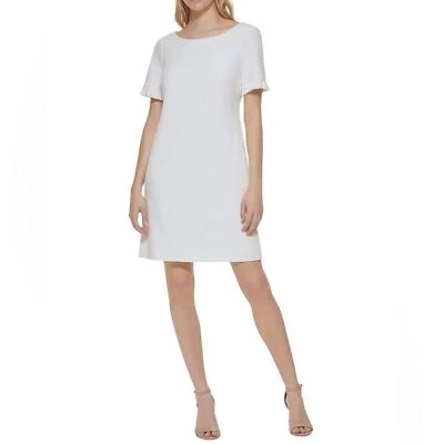 Tommy Hilfiger Ivory Ruffle Sleeve Scuba Crepe Sheath Dress Size 6P NWT - Image 1 of 4