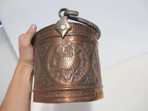 Victorian Copper Basket Bucket Planter Tub Plant Antique Old Etched Vintage Cover