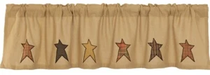 Rustic Burlap Window Valance Country Plaid Star Patches 72" Wide Stratton - Imagen 1 de 5