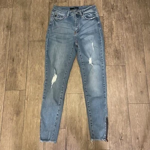 Jeans KanCan High Rise skinny zip alla caviglia donna 7/27 blu elasticizzato invecchiato - Foto 1 di 8
