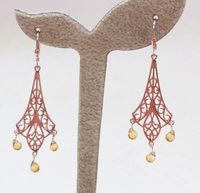 Nobile 3,75 Carati Citrino Orecchini Pendenti Romantico Pura 925 Argento Gancio - Immagine 1 di 4