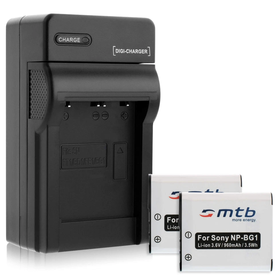 MTB MORE ENERGY 2 Akkus NP-BG1/FG1 + Ladegerät für Sony Cyber-shot DSC-W210, W215, W220
