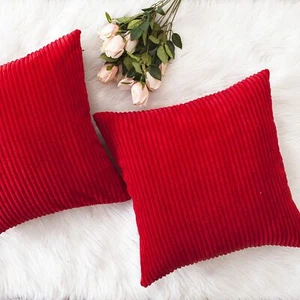 Home Brilliant Decor Solid Plush Corduroy Striped Square Throw Pillow Covers 18" - Picture 1 of 7