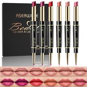 6Pcs Lip Liner and Lipstick Makeup Set, Purple Red/Claret/Vermilion/Pastel Or... - Picture 1 of 8