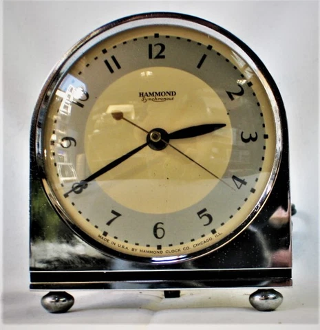 Vintage Art Deco Style Chrome Clock -"Hammond Synchronous" Electric Working Cover