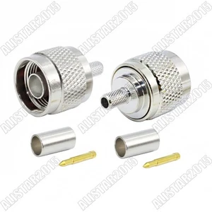 1x N Type Male Plug Crimp Connector For RG58 RG142 RG400 KSR/LMR195 Coax Cable - Picture 1 of 4