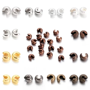 100/200 Messing Quetschperlen Abdeckungen Halbrund 4mm/5mm Schmuck Zubehör Farbe wählbar - Bild 1 von 27