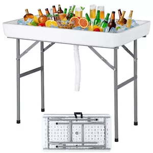 Party Ice Cooler Folding Table w/ 5L Bucket Portable Outdoor Cooler Table White - Picture 1 of 17