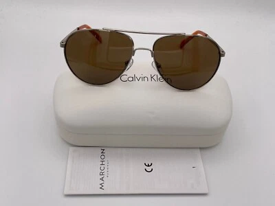 Gafas de sol de aviador Calvin Klein R167S (717) plateadas de metal marrón Foto 1 de 4