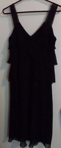 CONNECTED APPAREL Black Tiered Ruffles V- Neck Sleeveless Cocktail Dress Size 10 - Picture 1 of 9