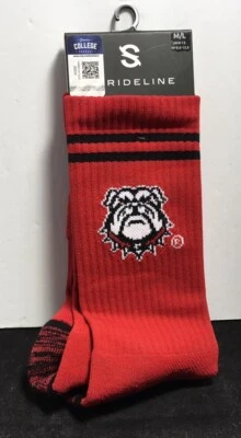Strideline GEORGIA BULLDOGS DOG FACE Knit CREW SOCKS 1-Pair Red Black Size M/L - Image 1 of 3