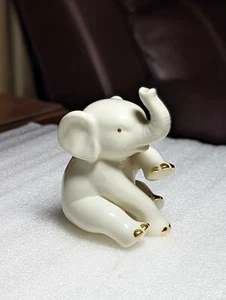 Vintage Lenox Baby Elephant Porcelain Figurine Trunk Up 24k Gold Accents - Picture 1 of 11