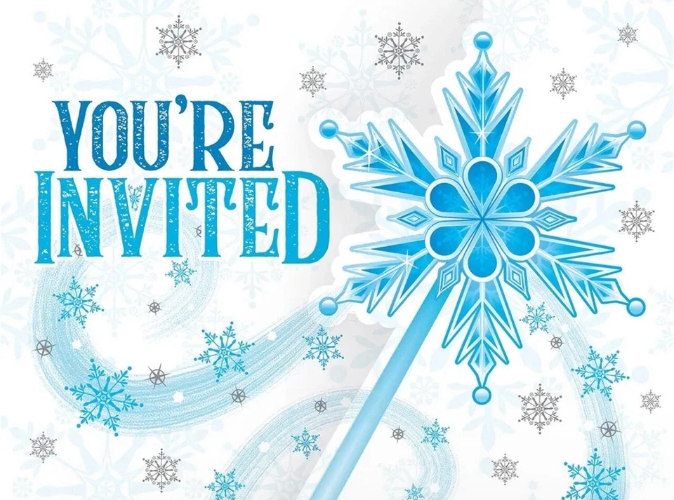 Snow Princess Frozen Winter Holiday Kids Birthday Party Invitations w/Envelopes - Image 1 of 1