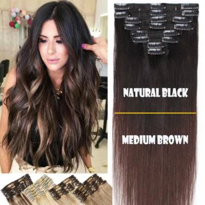 8"-24" cabeça cheia Remy clipe russo em extensões de cabelo 100% humano ombre liso EUA - Imagem 1 de 4