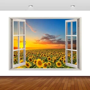 Póster de vinilo mural Sunshine Sunflower Field Nature 3D S619 - Imagen 1 de 1