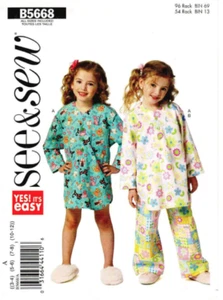 Butterick See Sew 5668 Child Girls Night Dress Pyjamas Nightie New Uncut Pattern - Picture 1 of 12