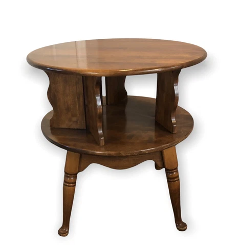 Ethan Allen Drum Table American Traditional Maple & Birch Rotating Table 10-8347 Cover