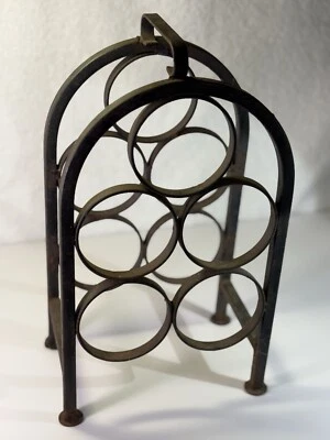 Antique VTG Wrought Iron Wine Bottle Holder Rack Arched Storage Orig 8.5x5.5x15" - Image 1 of 4