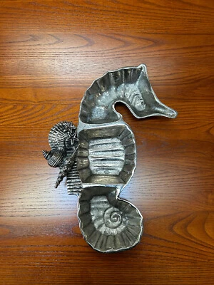 MUD PIE Caballito de Mar Metal Servir Triple Condimento Relish Snack Tapas Bandeja Servidor Foto 1 de 2