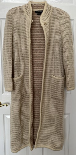 OFF WHITE Cardigan lungo vintage rosa crema misto mohair cappotto a righe S bellissimo