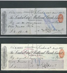 wbc. - FORMULARIO DE CHEQUE - CH38 - USADO - 1900 - LONDON CITY & MIDLAND, NEWGATE ST x 2 - Imagen 1 de 1