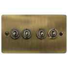 G&H FLAB84A-AB Flat Plate Light Antique Brass 4 Gang 1x2W 3xInt Toggle Switch