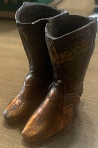 Vintage Bronze Mini Cowboy Boot Toothpick Holder / Paper Weight Pre Owned - Picture 1 of 1