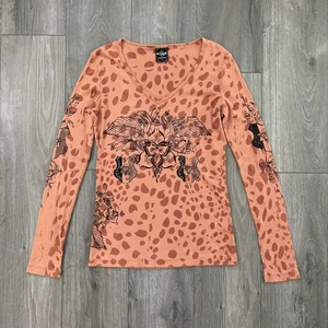 Sledge USA A New Kind Damen L Langarmshirt orange mit Schmucksteinen besetzt Y2K  - Bild 1 von 8