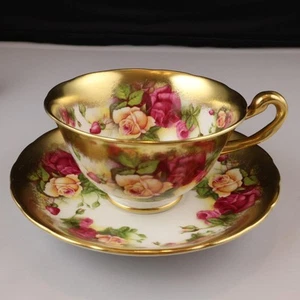 Vintage Royal Chelsea English Bone China Golden Rose Gold Gilt Teacup & Saucer - Picture 1 of 1